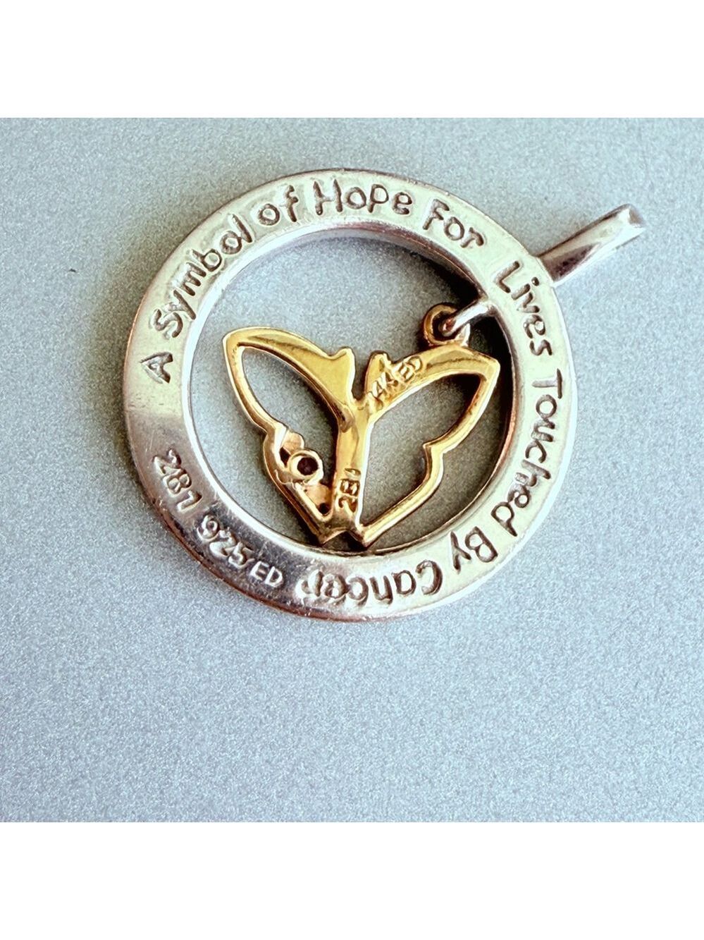 14K Gold Ruby Butterfly Of Life Cancer Hope Charm Sterling 925 Pendant Live Love - Picture 2 of 5